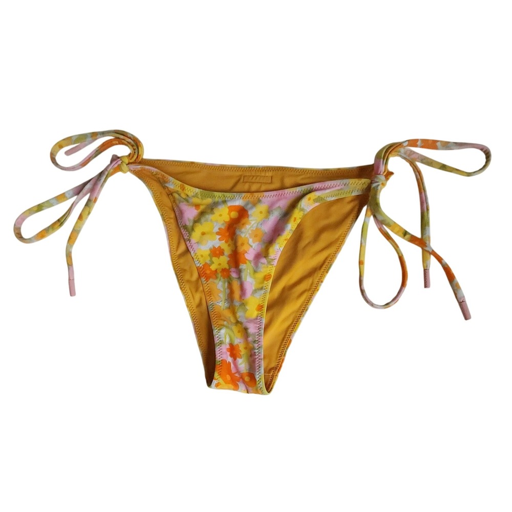 Blackbough Bikini Bottom Women XS Yellow Floral Side Ties Swim Beach Resort Pool